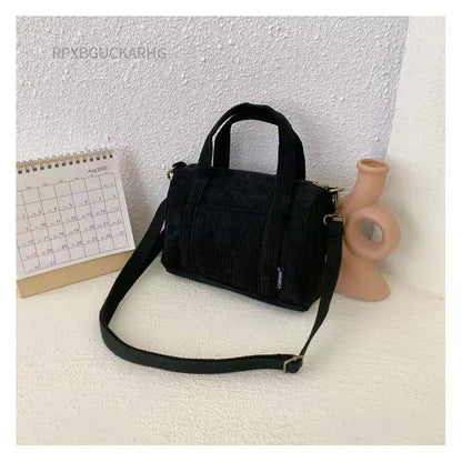 Bolsa de ombro de veludo feminina, sacola de compras vintage com zíper, bolsa de livros para estudantes, bolsa casual com bolso externo - SKILL-SELL