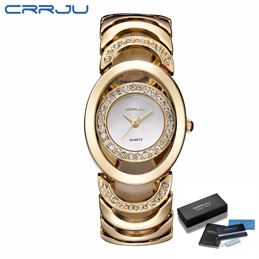 Gold Watch Women Luxury Brand bracelet Ladies Quartz-Watch Gifts For Girl Full Stainless Steel Rhinestone wristwatches whatch - SKILL-SELL