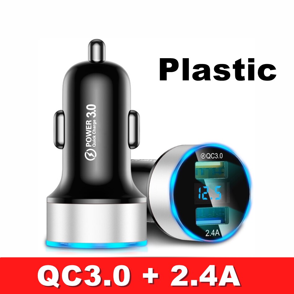 QC 3.0 Metal Dual USB Carregador de carro para telefone LED Display digital para iPhone Xiaomi Samsung Huawei Monitoramento de tensão de carregamento rápido - SKILL-SELL