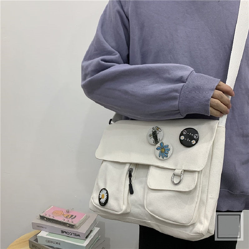 Bolsa crossbody de lona moda jovem casual grande capacidade bolsa de ombro feminina cor sólida bolsa mensageiro feminina - SKILL-SELL