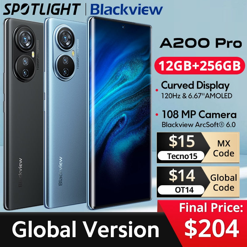 【Estreia mundial】Blackview A200 Pro 12GB RAM 256GB ROM 120HZ AMOLED Curvo Display 108MP Câmera MTK Helio G99 66W Fast PD 5050mAh - SKILL-SELL