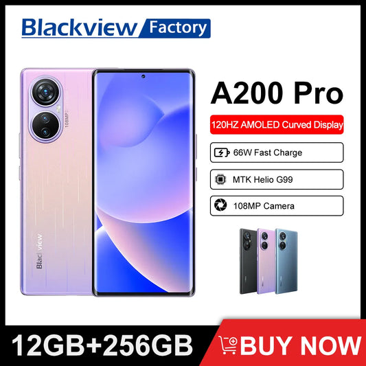 Blackview A200 Pro AMOLED Curved Display 12GB RAM 256GB ROM 120HZ 108MP Camera 66W Fast PD 5050mAh MTK Helio G99