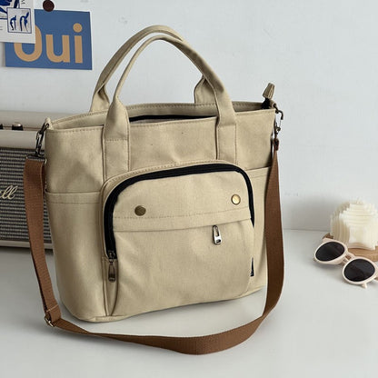 Bolsa de ombro de veludo feminina, sacola de compras vintage com zíper, bolsa de livros para estudantes, bolsa casual com bolso externo - SKILL-SELL