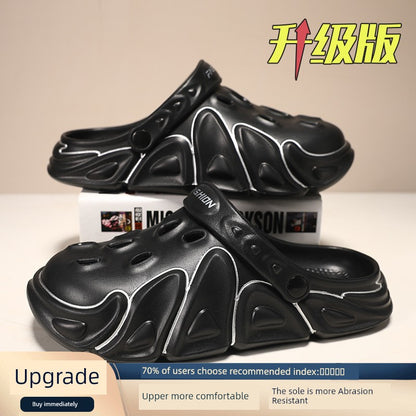 HOLE SHOES masculinos 2023 novo verão ao ar livre antiderrapante merda sensação dedo do pé fechado metade chinelos esportes dupla utilização sandálias de praia - SKILL-SELL