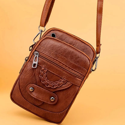 Retro bolsa feminina de couro macio ombro mensageiro saco celular crossbody saco multifuncional quadrado bolsa de compras bolsa - SKILL-SELL